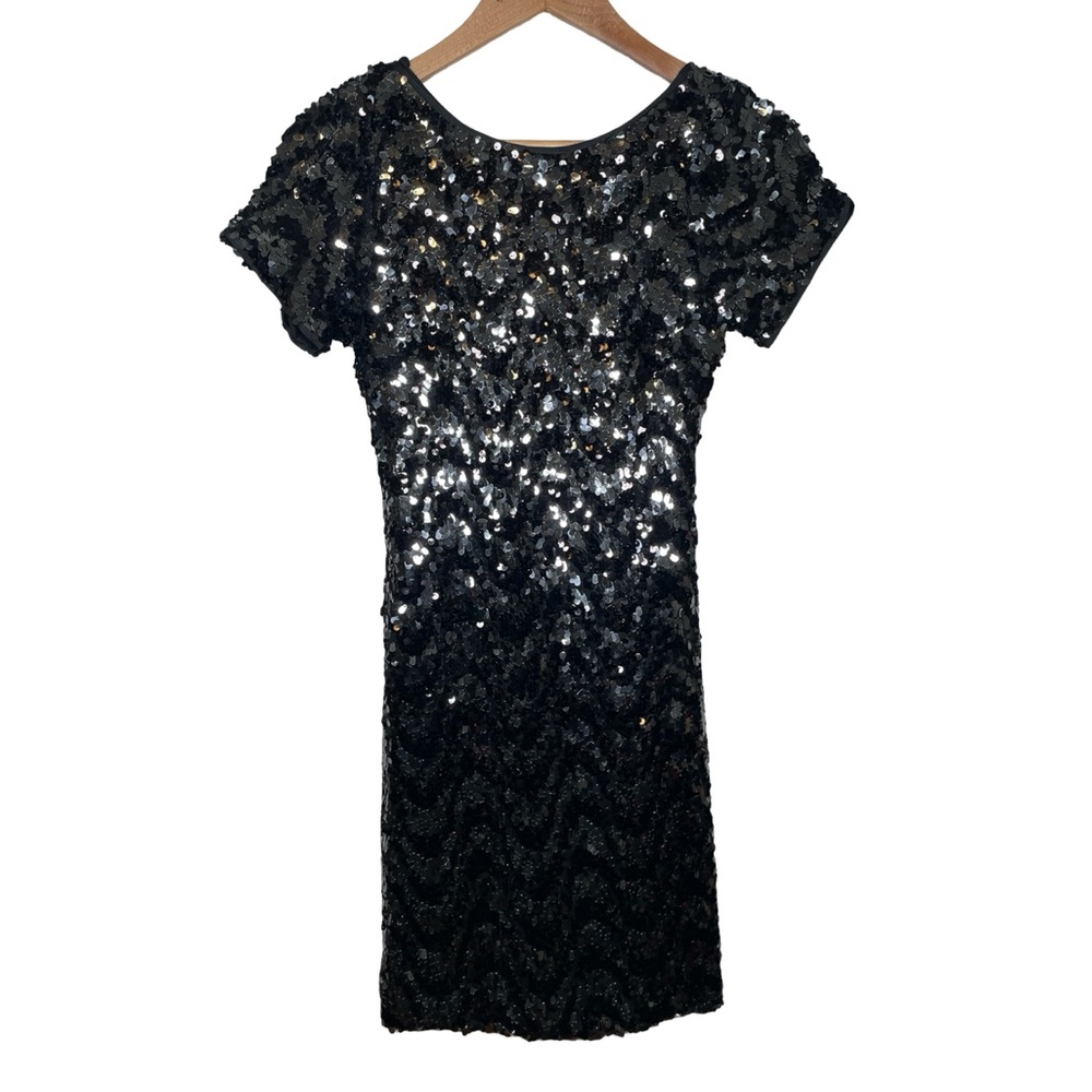 Mona B sequin chevron silver and black v back dress  medium